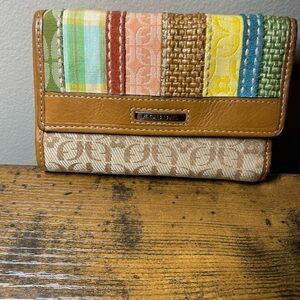 Fossil Multicolor Stripe Patchwork Canvas Wallet with Tan Leather Trim
